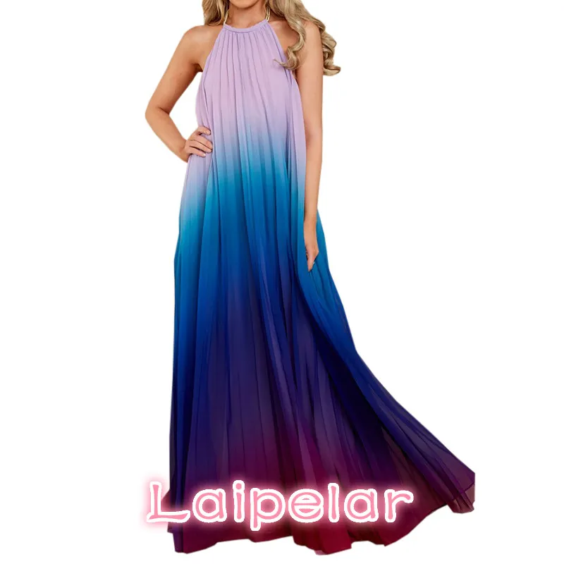 Women's dress 2021 printing and dyeing pleated hanging neck chiffon casual women's long skirt suit dress
Women's dress 2021 printing and dyeing pleated hanging neck chiffon casual women's long skirt suit dress