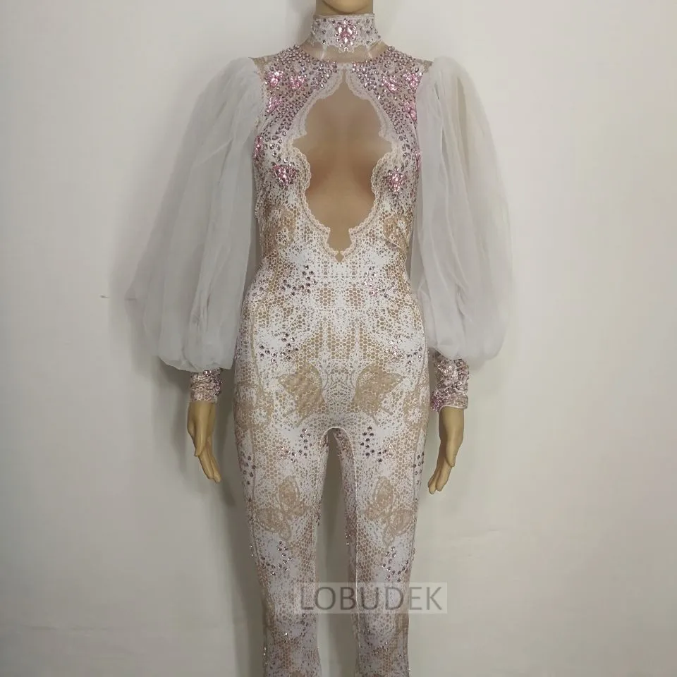 Women's Sexy Slim Sparkly Jumpsuit Crystals Lace Sleeves DJ Show Bar Party Performance Rhinestones Nightclub Performance Clothes
Women's Sexy Slim Sparkly Jumpsuit Crystals Lace Sleeves DJ Show Bar Party Performance Rhinestones Nightclub Performance Clothes
