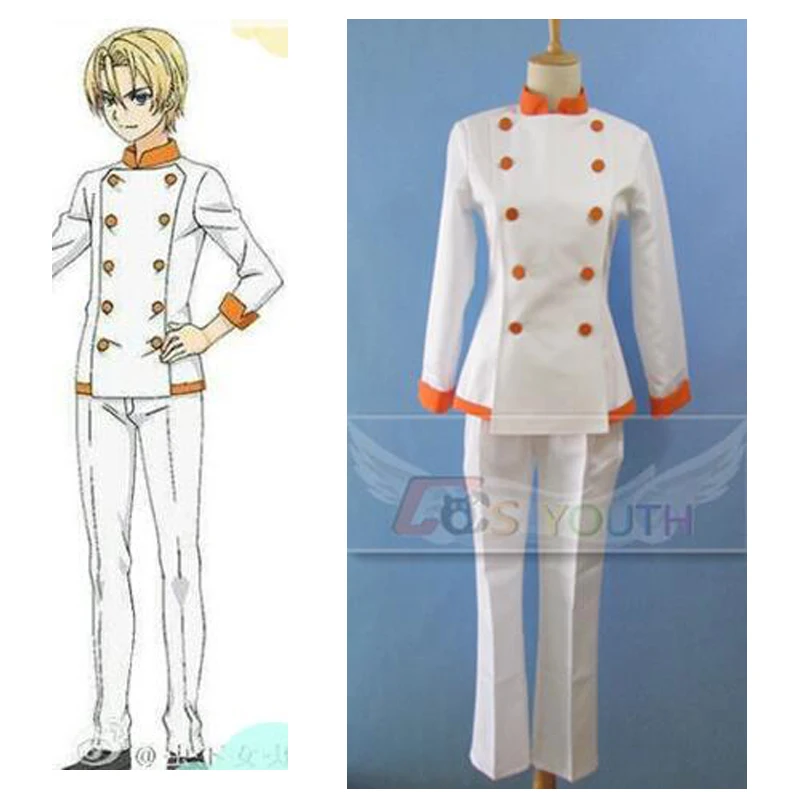 2016 аниме Shokugeki no Soma Takumi Aldini косплей костюм шеф-форма пальто + брюки
2016 аниме Shokugeki no Soma Takumi Aldini косплей костюм шеф-форма пальто + брюки