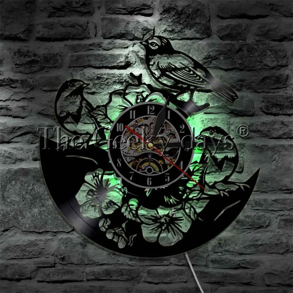 Sparrows on Tree And Flowers Vinyl Record Wall Clock With LED Backlight Birds Family Creative Wall Watch Home Decor
Sparrows on Tree And Flowers Vinyl Record Wall Clock With LED Backlight Birds Family Creative Wall Watch Home Decor