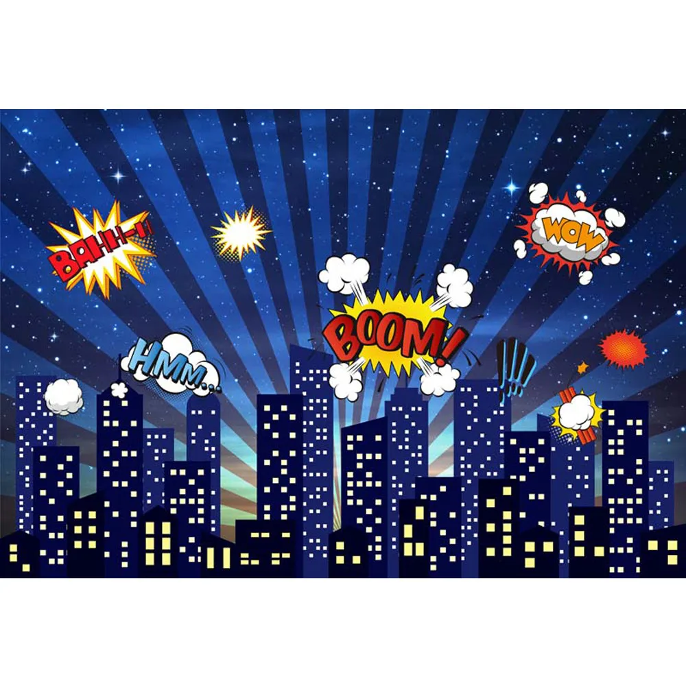Superhero Themed Birthday Party Photo Booth Backdrop Night Sky Glitter Stars City Buildings Kids Cartoon Photography Background
Superhero Themed Birthday Party Photo Booth Backdrop Night Sky Glitter Stars City Buildings Kids Cartoon Photography Background