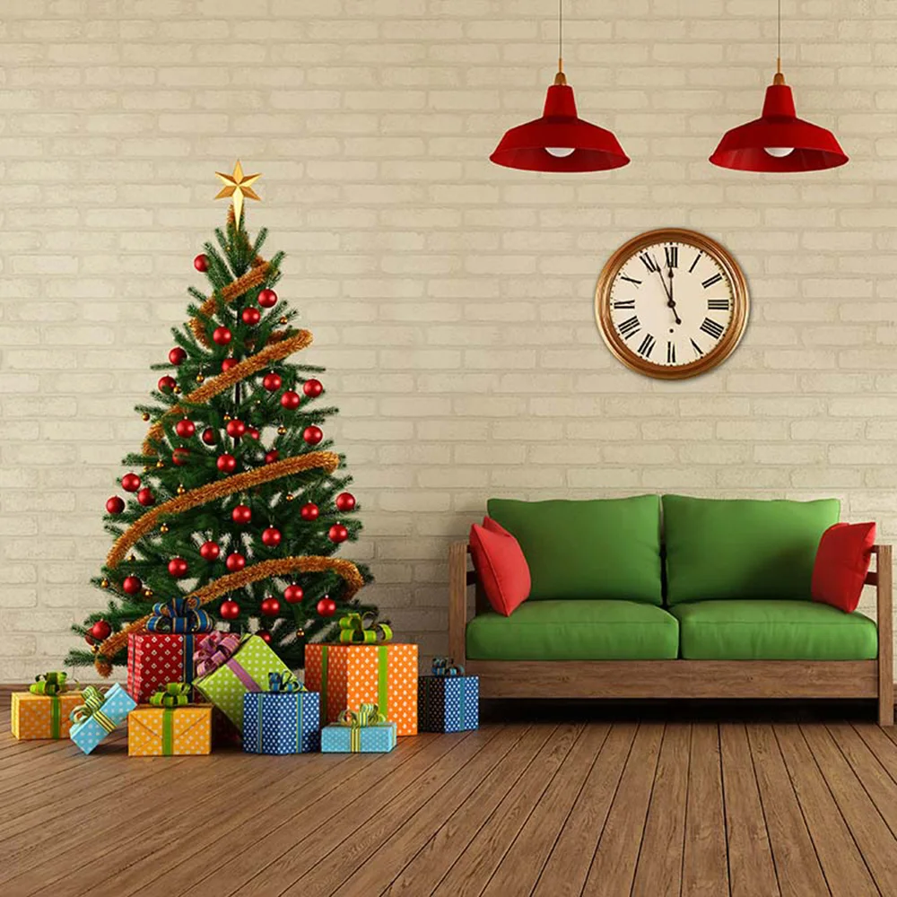 Home Xmas Party Photo Backdrop Printed Brick Wall Clock Bench Presents Red Lights Balls Christmas Tree Background Wooden Floor
Home Xmas Party Photo Backdrop Printed Brick Wall Clock Bench Presents Red Lights Balls Christmas Tree Background Wooden Floor