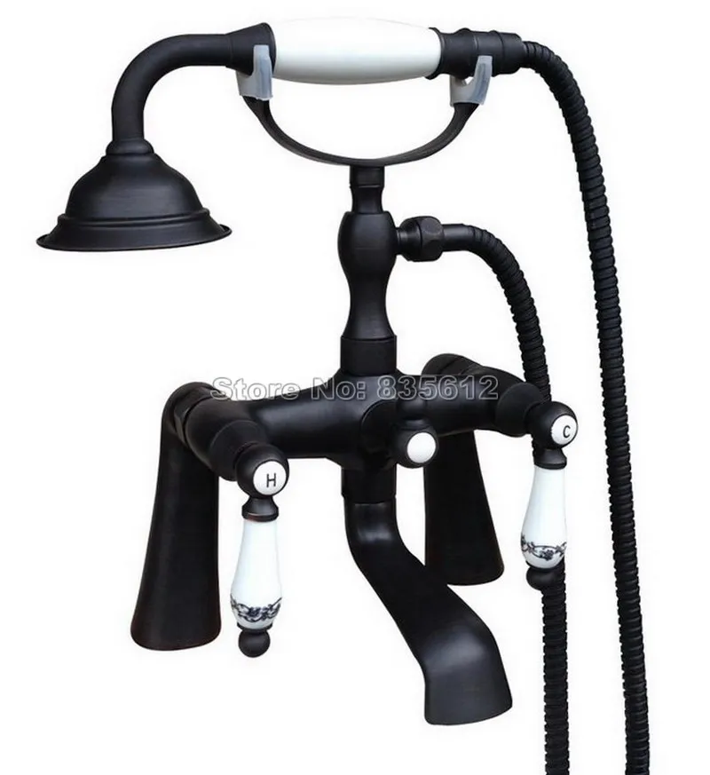 Black Oil Rubbed Bronze Deck Mounted Bathroom Dual Ceramic Handles Bathtub Mixer Tap with Handheld Shower Head Faucet ttf506
Black Oil Rubbed Bronze Deck Mounted Bathroom Dual Ceramic Handles Bathtub Mixer Tap with Handheld Shower Head Faucet ttf506