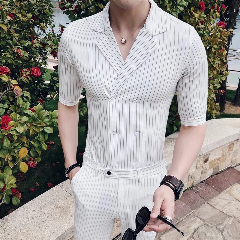 Camisa Masculina Double Breasted White Shirts Mens Smart Stripe Shirts Mens Summer Slim Fit Mens Shirts 2018 Conjunto Social
Camisa Masculina Double Breasted White Shirts Mens Smart Stripe Shirts Mens Summer Slim Fit Mens Shirts 2018 Conjunto Social