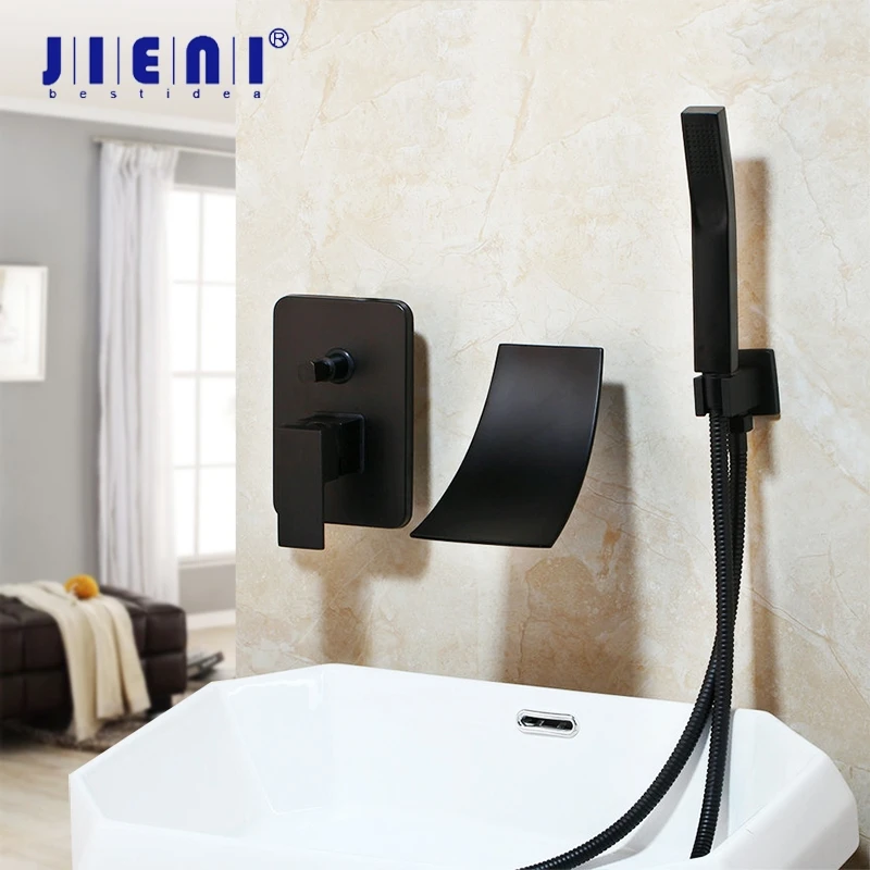 JIENI Matte Black Bathroom Bathtub Shower Faucet Set Solid Brass Control Handle Waterfall Spout Hand Shower Set Faucet
JIENI Matte Black Bathroom Bathtub Shower Faucet Set Solid Brass Control Handle Waterfall Spout Hand Shower Set Faucet