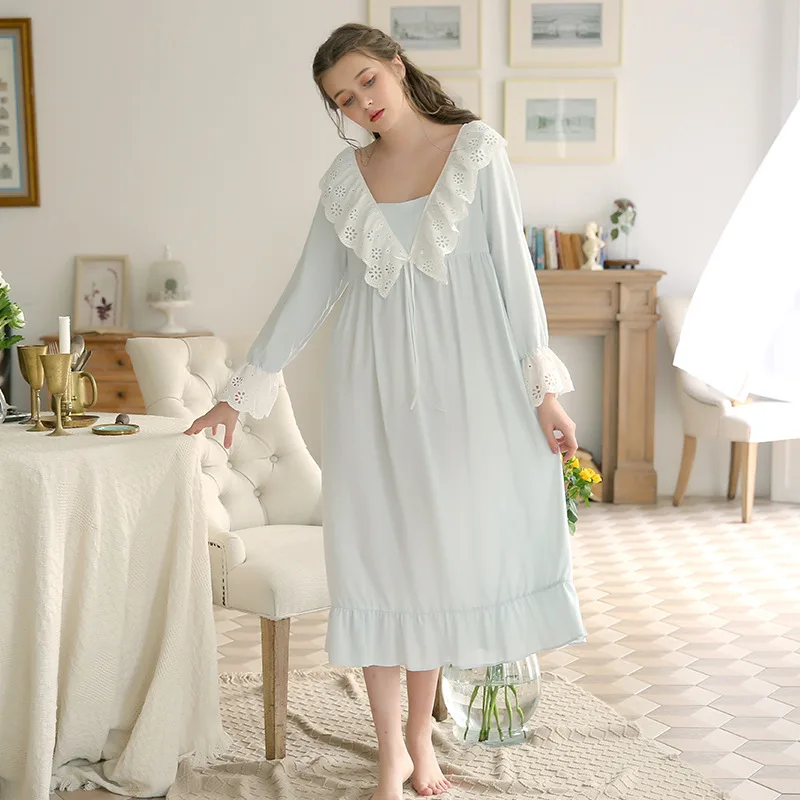 Spring and Summer Princess Pure Cotton Sleeping Skirt Woman Royal Lace Sexy Long-sleeved Nightgown Femal Sleepwear Retro 1812186
Spring and Summer Princess Pure Cotton Sleeping Skirt Woman Royal Lace Sexy Long-sleeved Nightgown Femal Sleepwear Retro 1812186