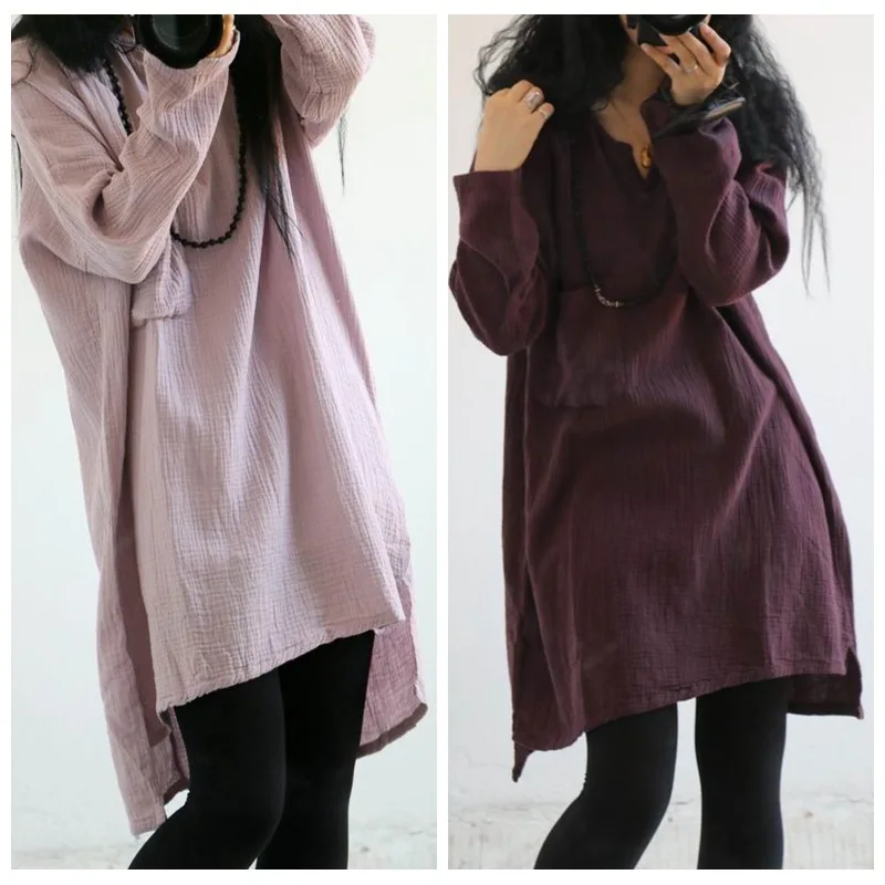 2020 Spring Vintage Style Dress Women Art Loose Cotton Linen Vestidos Solid Color Long Sleeve After Short Before Long Dresses
2020 Spring Vintage Style Dress Women Art Loose Cotton Linen Vestidos Solid Color Long Sleeve After Short Before Long Dresses