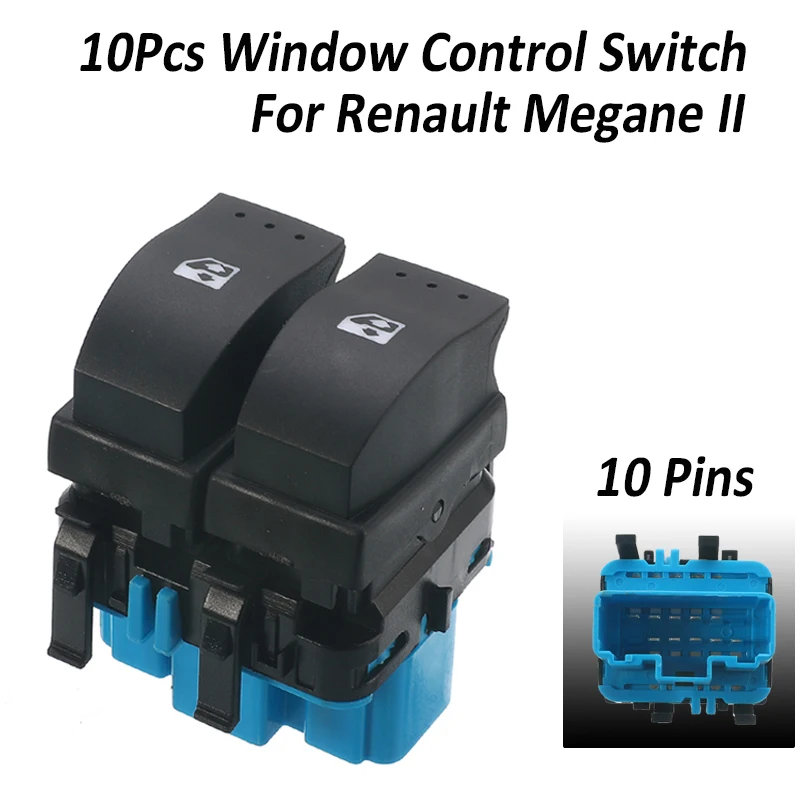 10 шт., голубые 10-контактные электрические переключатели управления окошком для Renault Megane II 02-14 Laguna MK2 01-07 8200107772