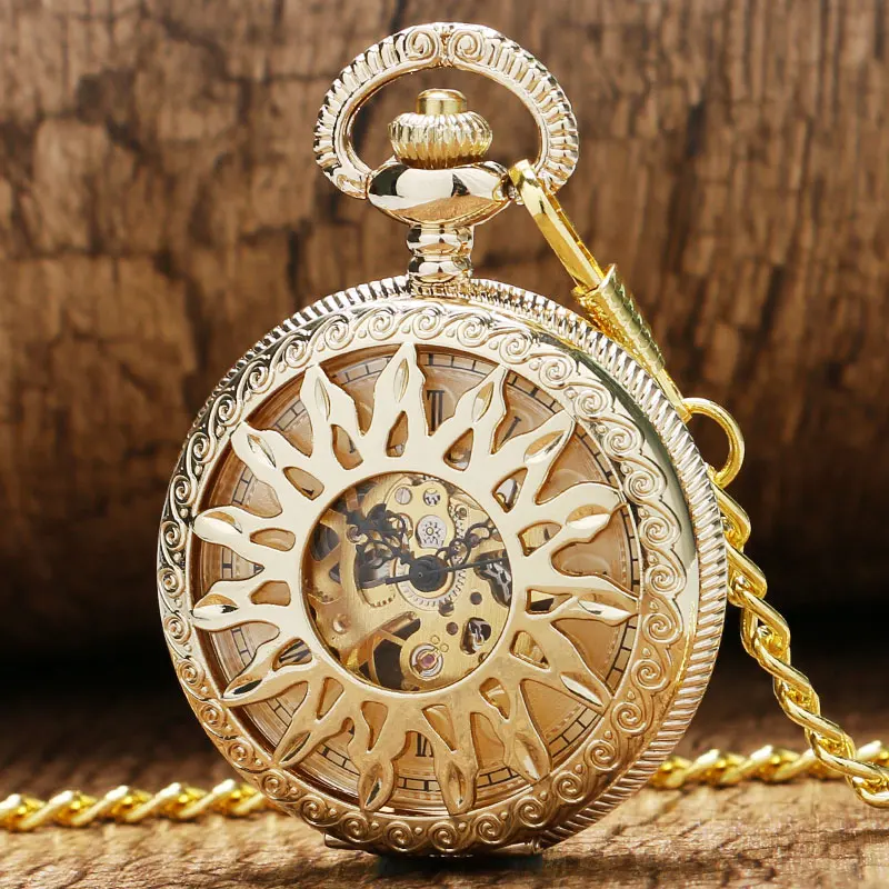 Luxury New Golden Hollow Flower Sun Case Design With Roman Number Dial Skeleton Mechanical Pendant Pocket Watch For Men Women
Luxury New Golden Hollow Flower Sun Case Design With Roman Number Dial Skeleton Mechanical Pendant Pocket Watch For Men Women