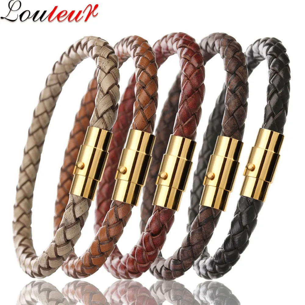 LOULEUR Mens Leather Bracelet Jewelry Stainless Steel Bracelet with Magnetic Clasps Vintage Leather Male Bracelets Bangles
LOULEUR Mens Leather Bracelet Jewelry Stainless Steel Bracelet with Magnetic Clasps Vintage Leather Male Bracelets Bangles