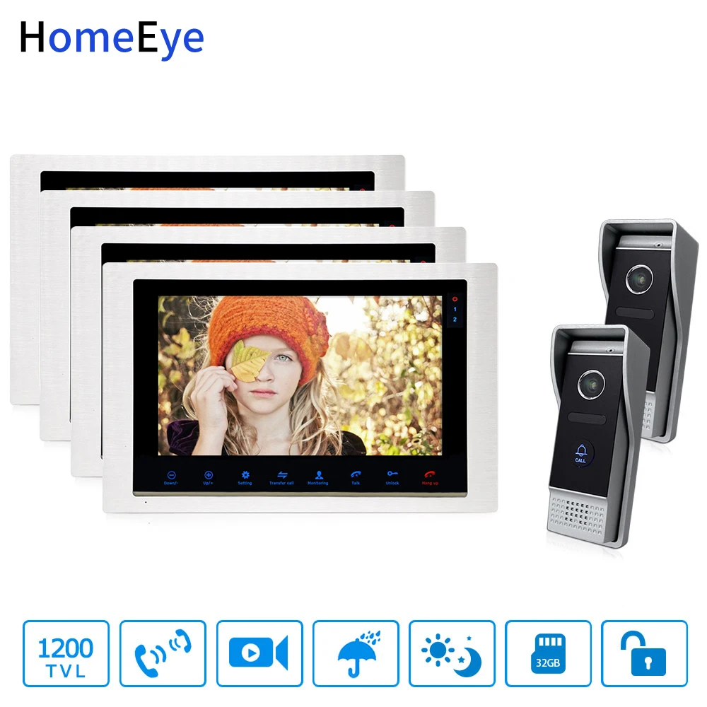 HomeEye Video Door Phone Video Intercom Motion Detection Touch Button 10'' Monitor 1200TVL IR Camera 2-4 Security Access System
HomeEye Video Door Phone Video Intercom Motion Detection Touch Button 10'' Monitor 1200TVL IR Camera 2-4 Security Access System