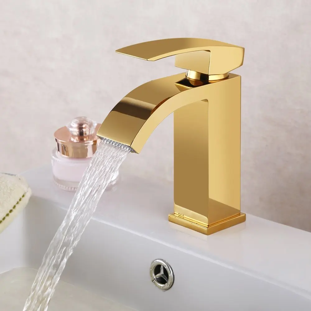 Gold Lead-Free solid brass copper Waterfall Vanity Sink Faucet golden Basin mixer tap with Rectangular Spout for Lavatory
Gold Lead-Free solid brass copper Waterfall Vanity Sink Faucet golden Basin mixer tap with Rectangular Spout for Lavatory