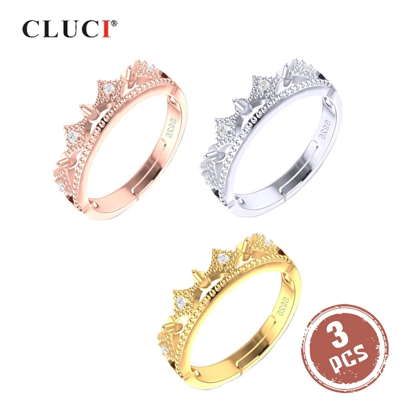 CLUCI 3pcs Silver 925 Women Crown Rings Jewelry Adjustable Pearl Ring Mounting Zircon 925 Silver Open Crown Rings SR2226SB
CLUCI 3pcs Silver 925 Women Crown Rings Jewelry Adjustable Pearl Ring Mounting Zircon 925 Silver Open Crown Rings SR2226SB