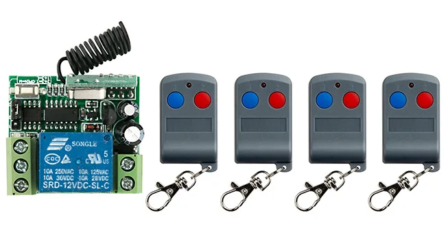 DC12V 10A 1CH RF Remote Control Switch System 4X Transmitter + 1 X Receiver 1ch relay smart home z-wave lamp/ window/Garage Door
DC12V 10A 1CH RF Remote Control Switch System 4X Transmitter + 1 X Receiver 1ch relay smart home z-wave lamp/ window/Garage Door