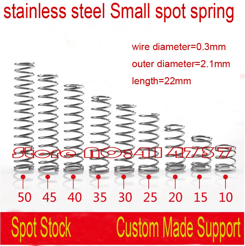 50pcs 0.3*2.1*22mm 0.3mm wire stainless steel Small spot spring compression spring pressure spring
50pcs 0.3*2.1*22mm 0.3mm wire stainless steel Small spot spring compression spring pressure spring