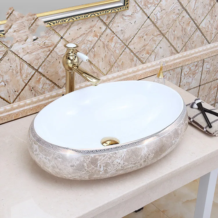China Artistic Europe Style Counter Top porcelain wash basin bathroom sinks ceramic art design bathroom sink oval shape
China Artistic Europe Style Counter Top porcelain wash basin bathroom sinks ceramic art design bathroom sink oval shape