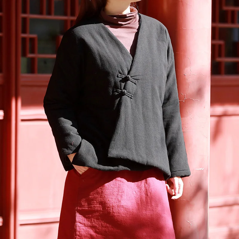 2018 winter cotton and linen women's outwear retro V collar coat short coat Irregular tops warm clothes Manteau
2018 winter cotton and linen women's outwear retro V collar coat short coat Irregular tops warm clothes Manteau