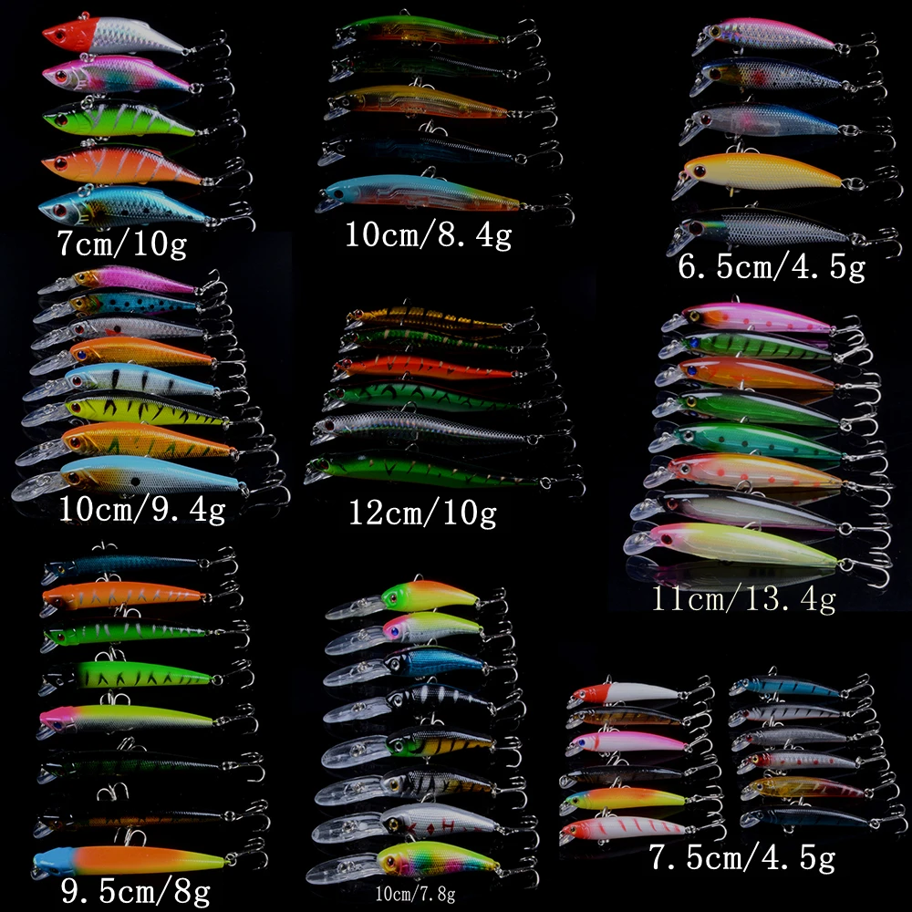 New 65pcs lot Fishing Lures Mixed 9 Model Minnow Lure Artificial Quality Professional Crankbait Wobblers Fishing Tackle pesca
New 65pcs lot Fishing Lures Mixed 9 Model Minnow Lure Artificial Quality Professional Crankbait Wobblers Fishing Tackle pesca