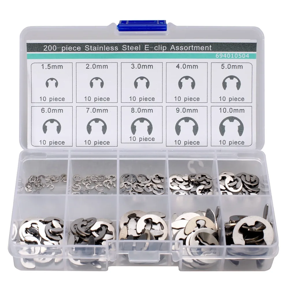 200pcs Stainless Steel E-clip Assortment 1.5 2 3 4 5 6 7 8 9 10 mm Circlip 304 Stainless steel
200pcs Stainless Steel E-clip Assortment 1.5 2 3 4 5 6 7 8 9 10 mm Circlip 304 Stainless steel