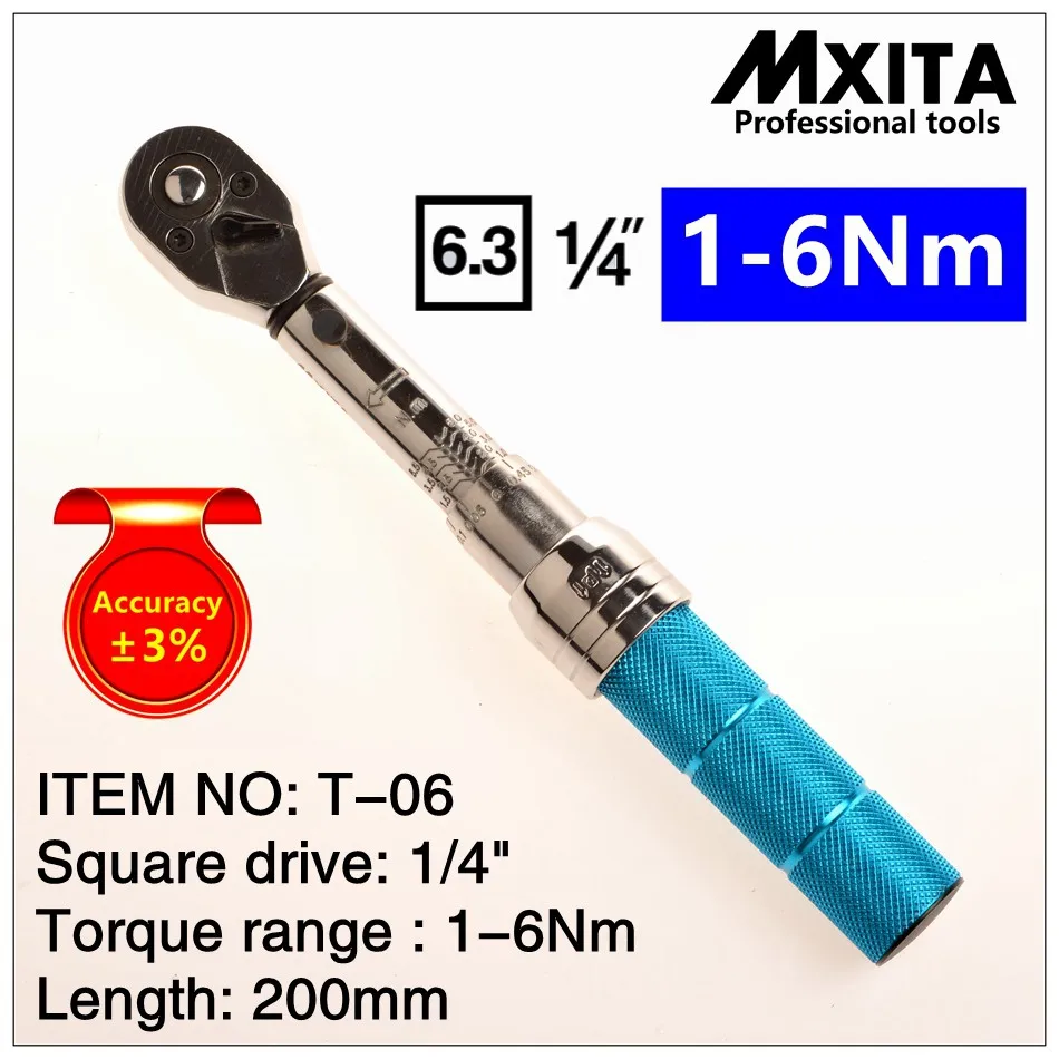 MXITA 1/4 1-6Nm Accuracy 3% High precision professional Adjustable Torque Wrench car Spanner car Bicycle repair hand tools set
MXITA 1/4 1-6Nm Accuracy 3% High precision professional Adjustable Torque Wrench car Spanner car Bicycle repair hand tools set