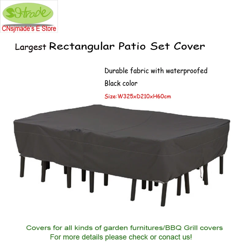 Largest premium rectangular patio set cover 325x210x60cm , Black color, waterproofed Durable Oxford fabric ,Free shipping
Largest premium rectangular patio set cover 325x210x60cm , Black color, waterproofed Durable Oxford fabric ,Free shipping