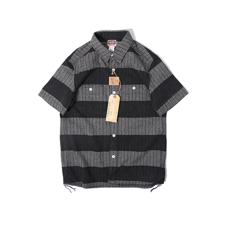 BOB DONG Prison Style Moto Salt & Pepper Gray Black Striped Short Sleeve Shirts
BOB DONG Prison Style Moto Salt & Pepper Gray Black Striped Short Sleeve Shirts