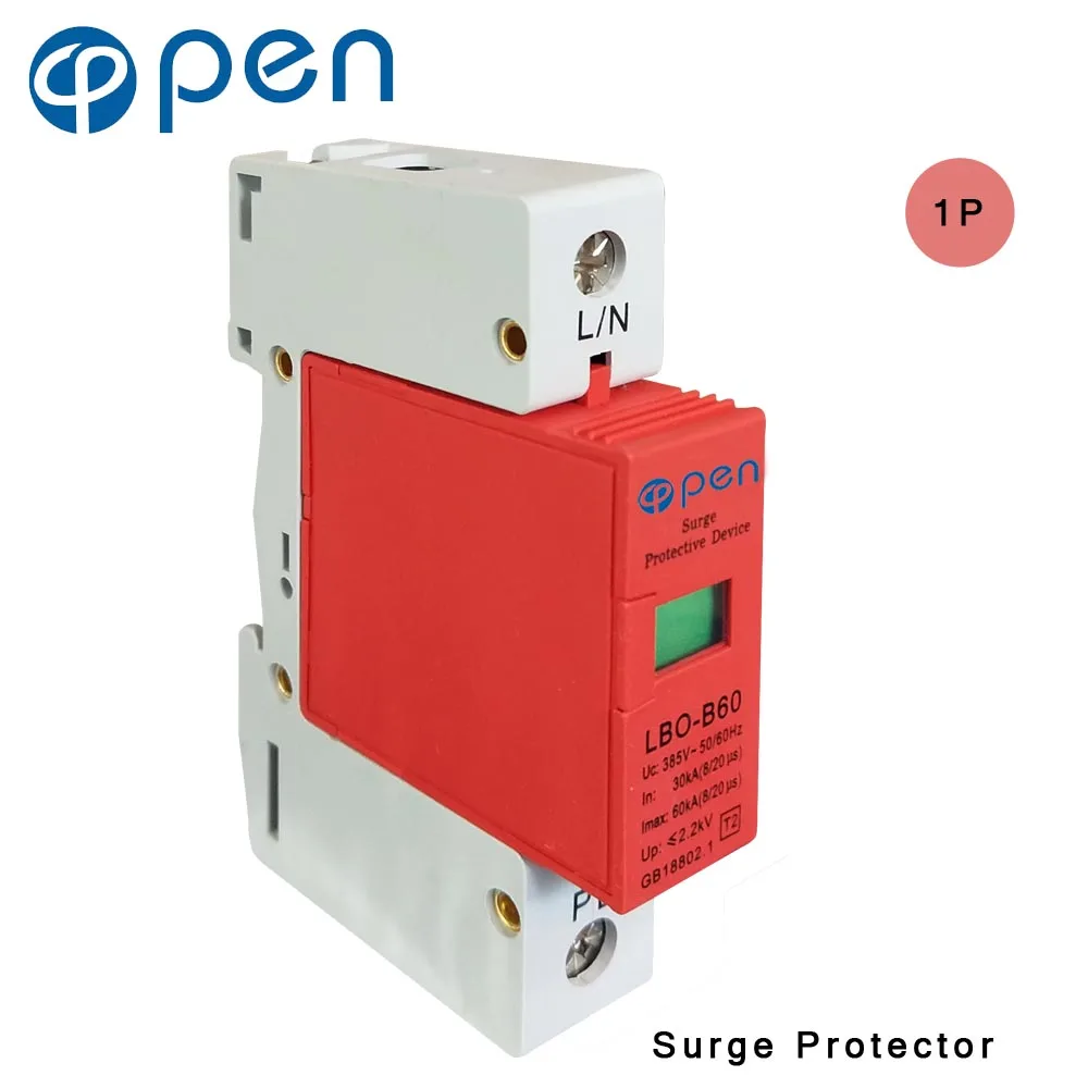 OPEN LBO-B60 Series Household SPD Surge Protector 1P 30kA 60kA 380VAC Low Voltage Arrester Device Red
OPEN LBO-B60 Series Household SPD Surge Protector 1P 30kA 60kA 380VAC Low Voltage Arrester Device Red