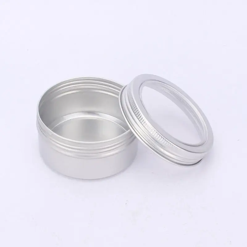 empty round aluminum tin cans bottle with window lids,skylight cosmetic container box aluminum jar F20173527
empty round aluminum tin cans bottle with window lids,skylight cosmetic container box aluminum jar F20173527