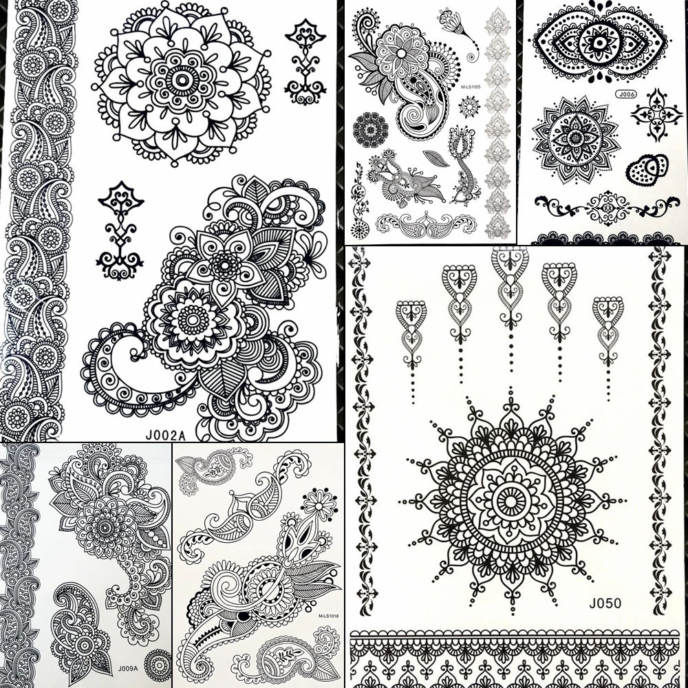 India God Totem Henna Mehndi Temporary Tattoo Paisley Flower Women Girl Makeup Water Trasnfer Tatoo Mandala Neck Paste