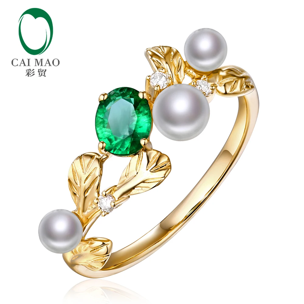 Caimao 14k Yellow Gold Natural 0.32ct Emerald with Pearl & Diamond Vintage Design Engagement Wedding Ring
Caimao 14k Yellow Gold Natural 0.32ct Emerald with Pearl & Diamond Vintage Design Engagement Wedding Ring