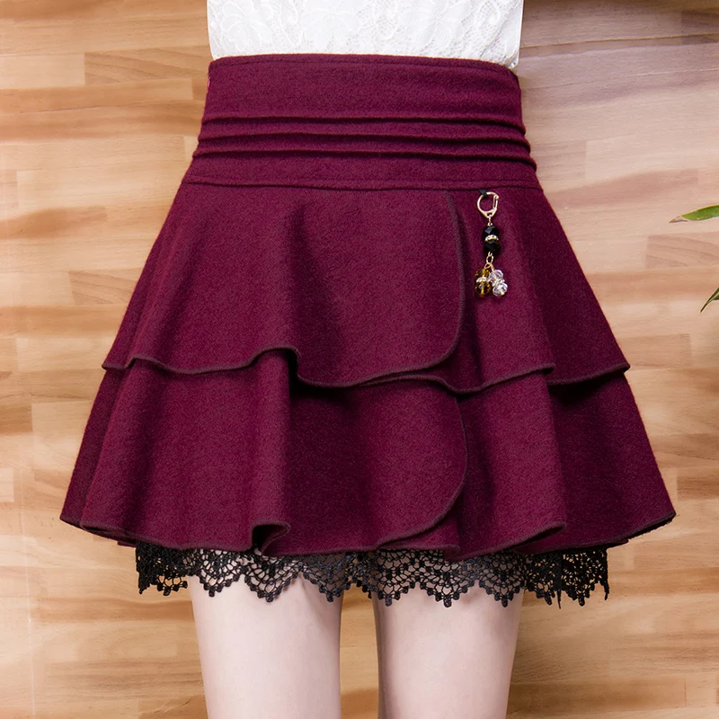 Autumn Winter Women High Waist Woolen Pleated Skirt Stitching Lace Wool Skirt Women Elegant Short Skirts a83
Autumn Winter Women High Waist Woolen Pleated Skirt Stitching Lace Wool Skirt Women Elegant Short Skirts a83