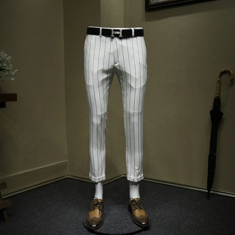 mens thin cropped pants white black striped formal pants for men business casual basic style office wedding groom wear plus size
mens thin cropped pants white black striped formal pants for men business casual basic style office wedding groom wear plus size
