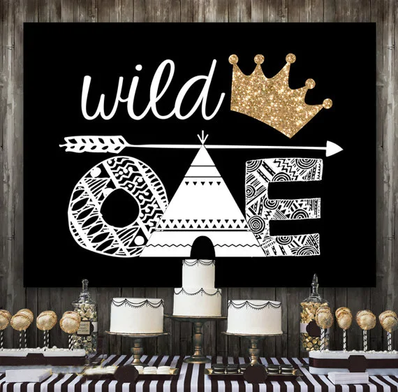 Wild One first Birthday Black and Gold crown background High quality Computer print party backdrops
Wild One first Birthday Black and Gold crown background High quality Computer print party backdrops