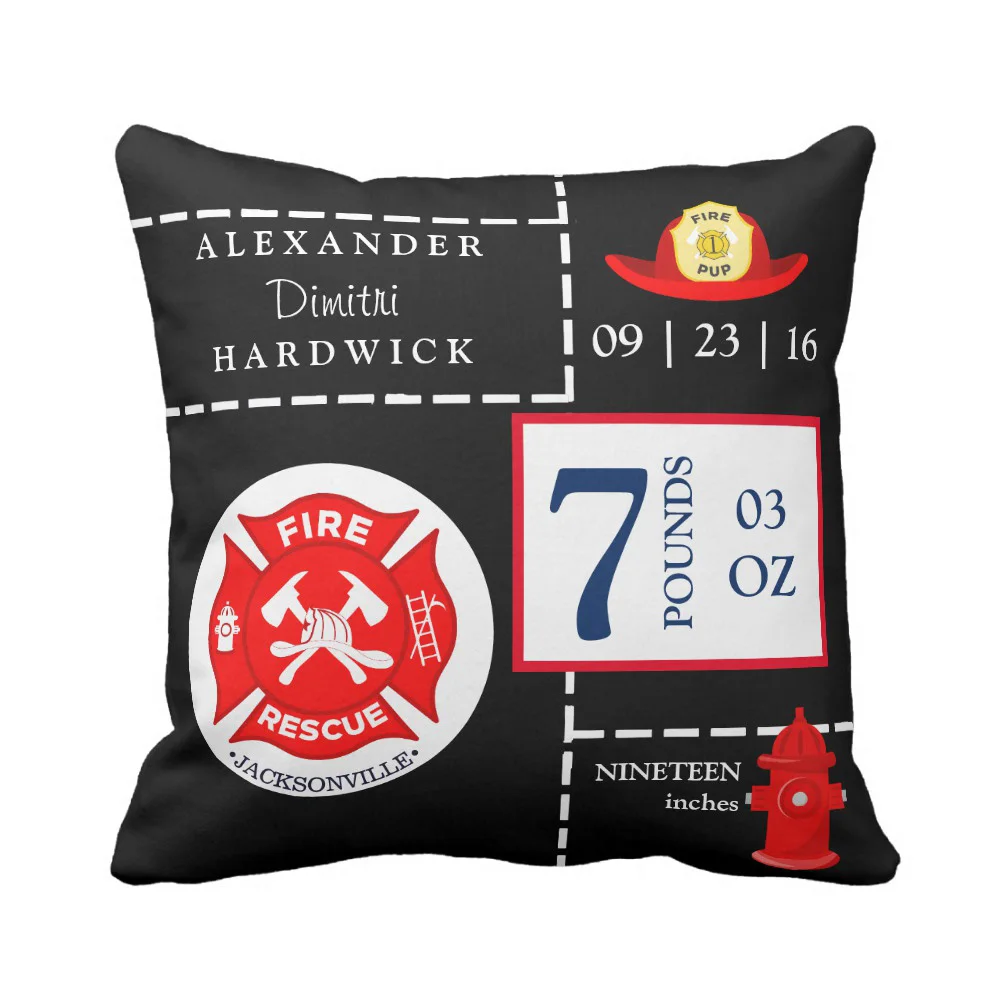 Custom Cute Kids Cushion Cover Square Cotton Canvas Polyester Pillow Case Fireman Rescue Fire Boy Birth Stats Print Pillow Cover
Custom Cute Kids Cushion Cover Square Cotton Canvas Polyester Pillow Case Fireman Rescue Fire Boy Birth Stats Print Pillow Cover