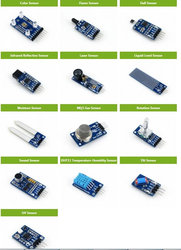 Waveshare Sensor Module Pack 13pcs in one Tens of Different Sensors in One Pack for Raspberry Pi and DIY Development
Waveshare Sensor Module Pack 13pcs in one Tens of Different Sensors in One Pack for Raspberry Pi and DIY Development