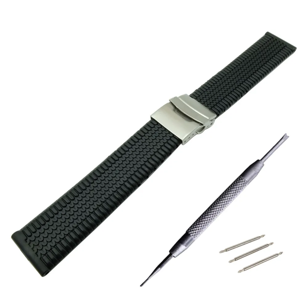 20 22 mm Silicone Gel Rubber Watch Band Strap Straight End Bracelet Stainless Steel Double Folding Clasp Watchband + Tool -2
20 22 mm Silicone Gel Rubber Watch Band Strap Straight End Bracelet Stainless Steel Double Folding Clasp Watchband + Tool -2