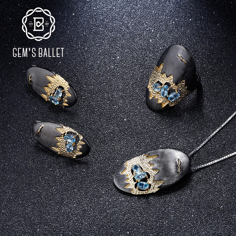 GEM'S BALLET Natural Swiss Blue Topaz Handmade Statement Jewelry Set 925 Sterling Silver Ring Earrings Pendant Sets For Women
GEM'S BALLET Natural Swiss Blue Topaz Handmade Statement Jewelry Set 925 Sterling Silver Ring Earrings Pendant Sets For Women