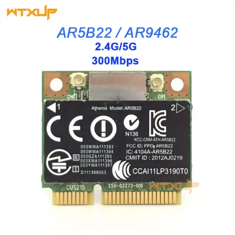 Atheros-adaptador de red AR5B22 AR9462, 300Mbps, 802.11a/b/g/n, tarjeta Wlan, medio Mini PCIE, Wifi, Bluetooth 4,0, para ASUS/Hp 2170p, 9470m