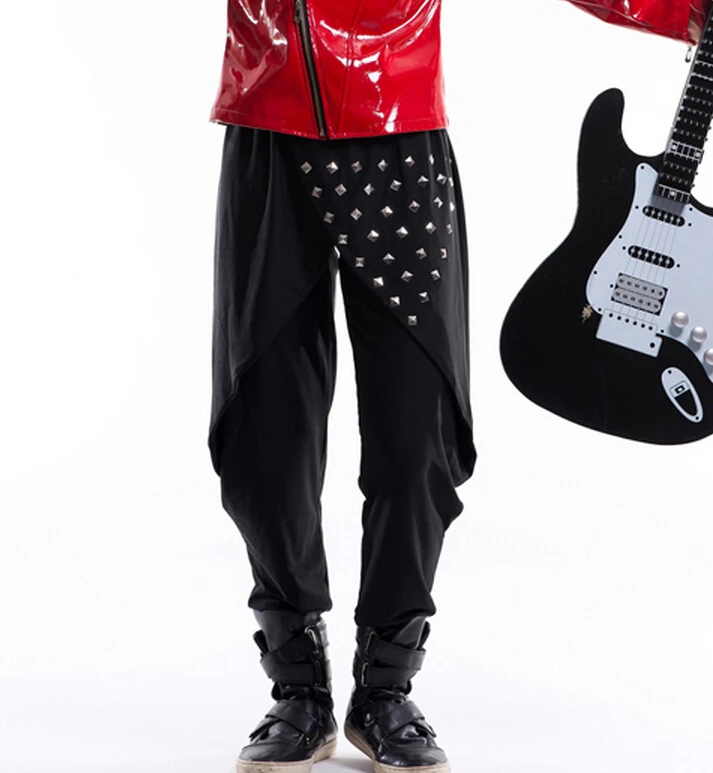 High quality new style fashion black color male nightclub bar costume men's clothing personality rivet dovetail harem pants
High quality new style fashion black color male nightclub bar costume men's clothing personality rivet dovetail harem pants