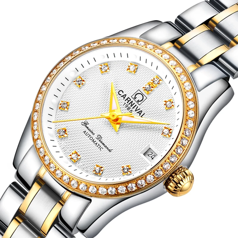 Switzerland CARNIVAL Luxury Brand Automatic Mechanical Woman's Watches Diamond Full Steel Luminous Hands Auto Date Clocks C8678L
Switzerland CARNIVAL Luxury Brand Automatic Mechanical Woman's Watches Diamond Full Steel Luminous Hands Auto Date Clocks C8678L