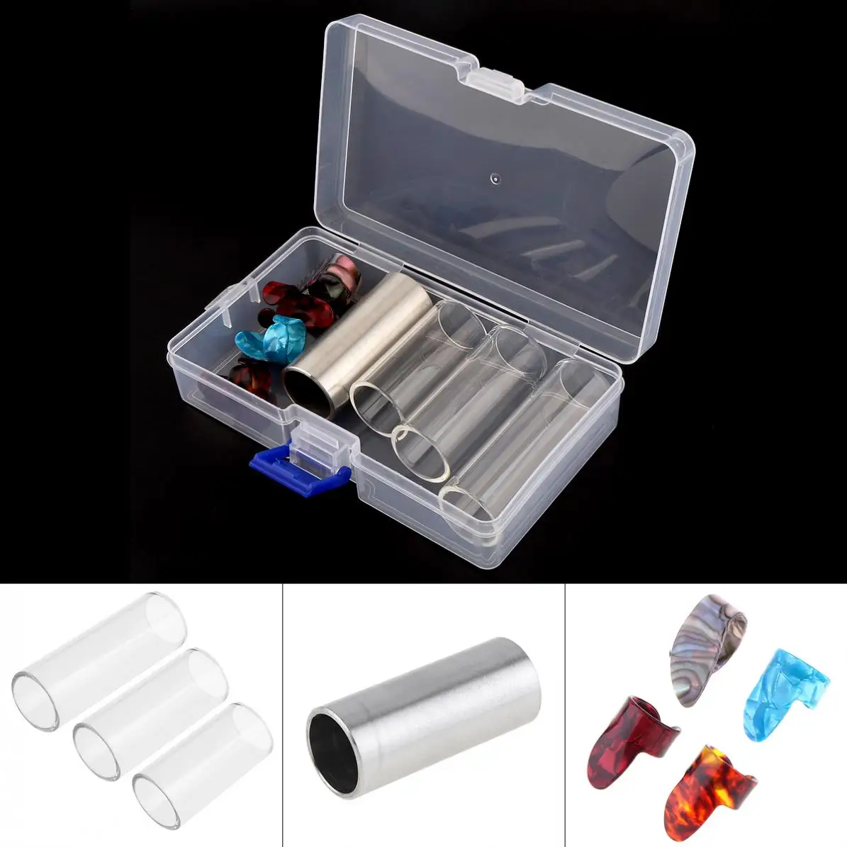 8pcs High-quality Guitar Slide Picks Kit 1 Stainless Steel 3 Glass Slides & 1 Thumb 3 Finger Celluloid Guitar Picks with Box
8pcs High-quality Guitar Slide Picks Kit 1 Stainless Steel 3 Glass Slides & 1 Thumb 3 Finger Celluloid Guitar Picks with Box