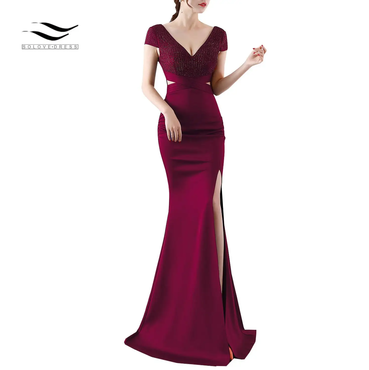 Solovedress Evening Dress Mermaid Beading with A Slit Cut on Leg Formal Bridal Gown Cap Sleeves Deep V Neck V Back Sexy Lady 075
Solovedress Evening Dress Mermaid Beading with A Slit Cut on Leg Formal Bridal Gown Cap Sleeves Deep V Neck V Back Sexy Lady 075