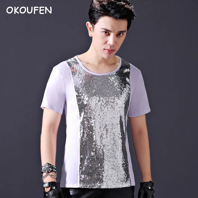 Personality silver sequins T-shirt bar nightclub host performance costume DJ male singer stage performance dance clothes
Personality silver sequins T-shirt bar nightclub host performance costume DJ male singer stage performance dance clothes