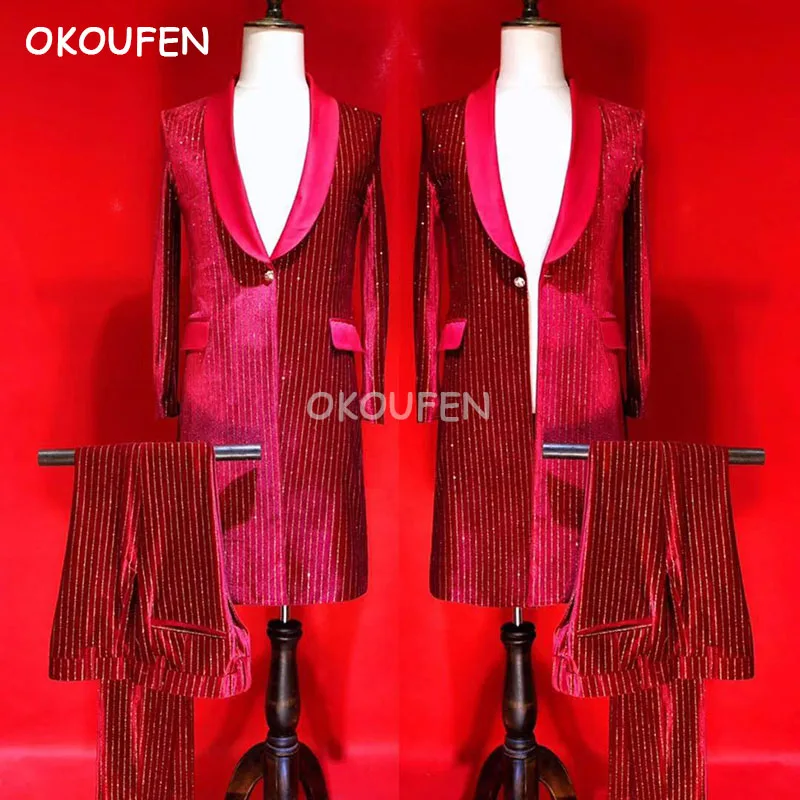 New Quality man red hot velvet long coat costume Nightclub bar male singer host DJ stage show performance wear
New Quality man red hot velvet long coat costume Nightclub bar male singer host DJ stage show performance wear