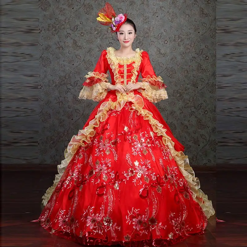 Red Square Neck Printing Pattern Lace Ruffles Medieval Renaissance Victorian Period Evening Banquet Tailing Party dress With Hat
Red Square Neck Printing Pattern Lace Ruffles Medieval Renaissance Victorian Period Evening Banquet Tailing Party dress With Hat