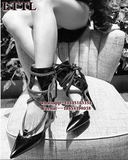 Fashion Lace Up Metal Chain Women Pumps Sexy Cut Out Pointed Toe High Heels Dress Shoes Woman Summer New Short Booties
Fashion Lace Up Metal Chain Women Pumps Sexy Cut Out Pointed Toe High Heels Dress Shoes Woman Summer New Short Booties