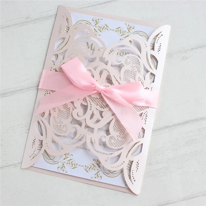 Pink weeding invitation with envelop ribbon flower lase cut party invite customized printing 50pcs/lot
Pink weeding invitation with envelop ribbon flower lase cut party invite customized printing 50pcs/lot