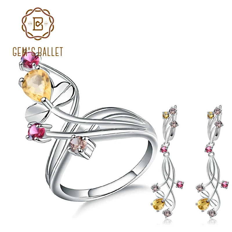 GEM'S BALLET Citrine Garnet Smoky Quartz Rings Clip Earrings Natural Gemstone 925 Sterling Silver Fine Jewelry Set For Women
GEM'S BALLET Citrine Garnet Smoky Quartz Rings Clip Earrings Natural Gemstone 925 Sterling Silver Fine Jewelry Set For Women