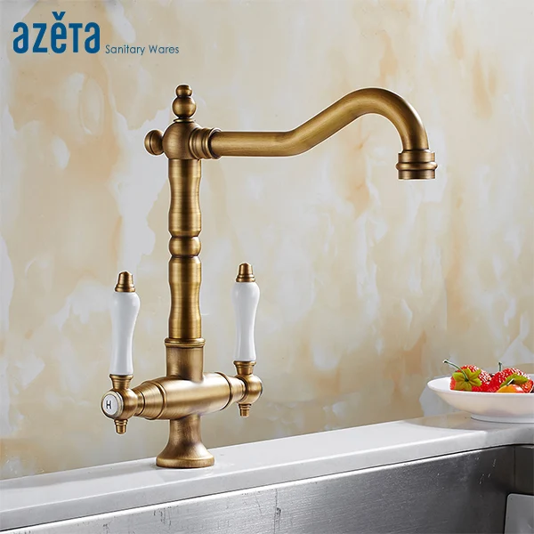 Azeta Classical Style 360 Degree Rotation Kitchen Faucet Brass Antique Double Handle Hot & Cold Water Kitchen Tap MK9924A
Azeta Classical Style 360 Degree Rotation Kitchen Faucet Brass Antique Double Handle Hot & Cold Water Kitchen Tap MK9924A
