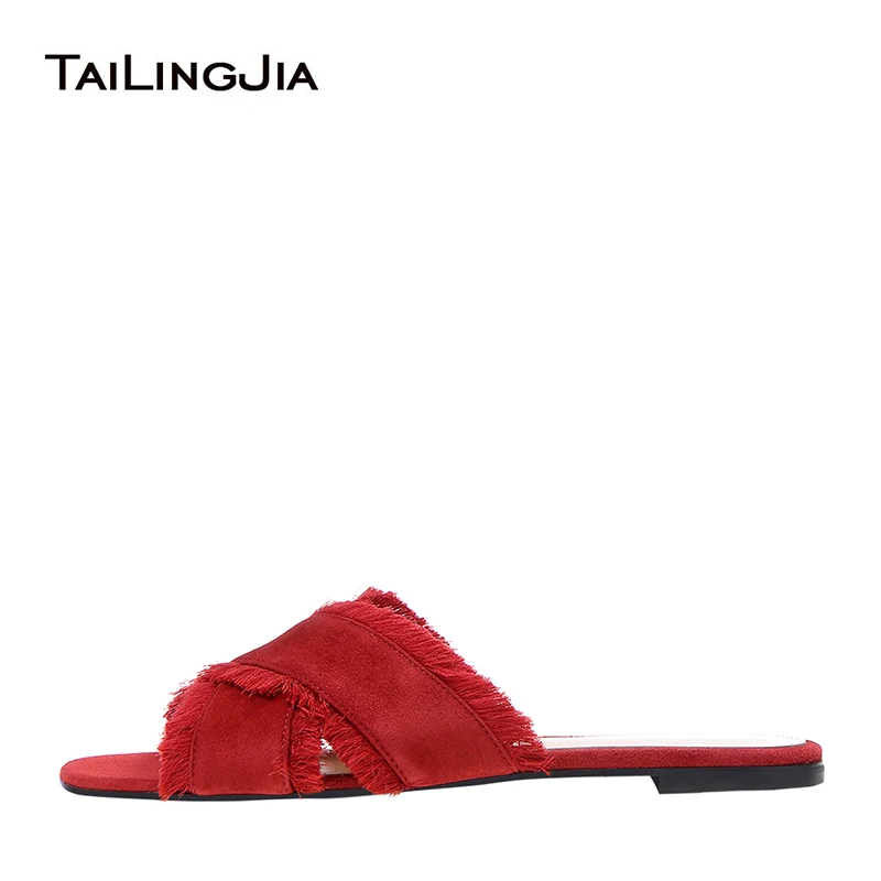 Women Cross Band Red Suede Slippers Black Satin Fringe Beach Shoes Dark Blue Velvet Flat Sandals Vacation Shoes Wholesale 2018
Women Cross Band Red Suede Slippers Black Satin Fringe Beach Shoes Dark Blue Velvet Flat Sandals Vacation Shoes Wholesale 2018